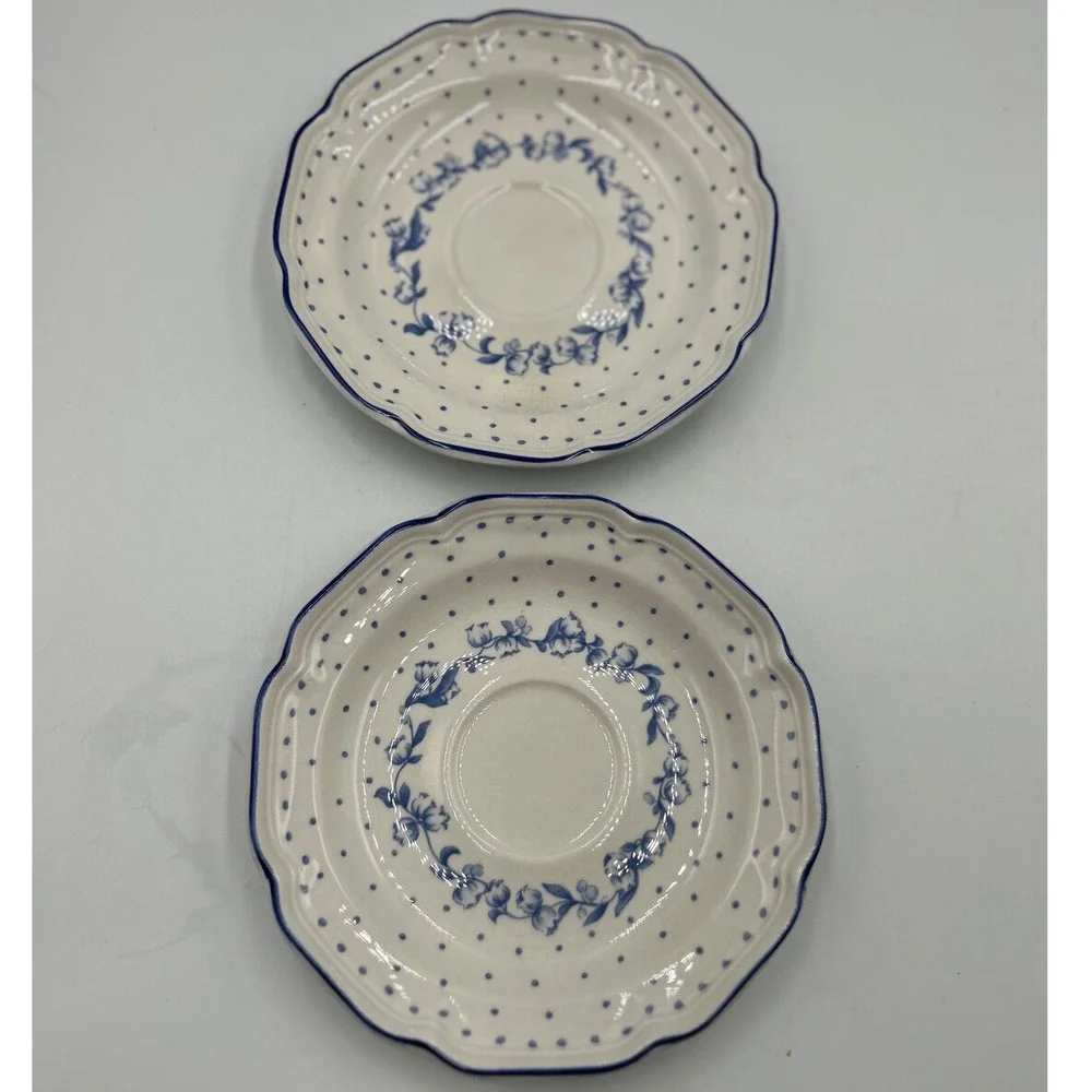 Stanhome Exclusive Rebecca Blue Floral Stoneware 14pc Plate Bowl Mug Set Korea